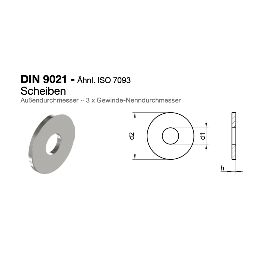 Unterlegscheibe Edelstahl A2 DIN 9021 10,5 für M10 Ø 30mm