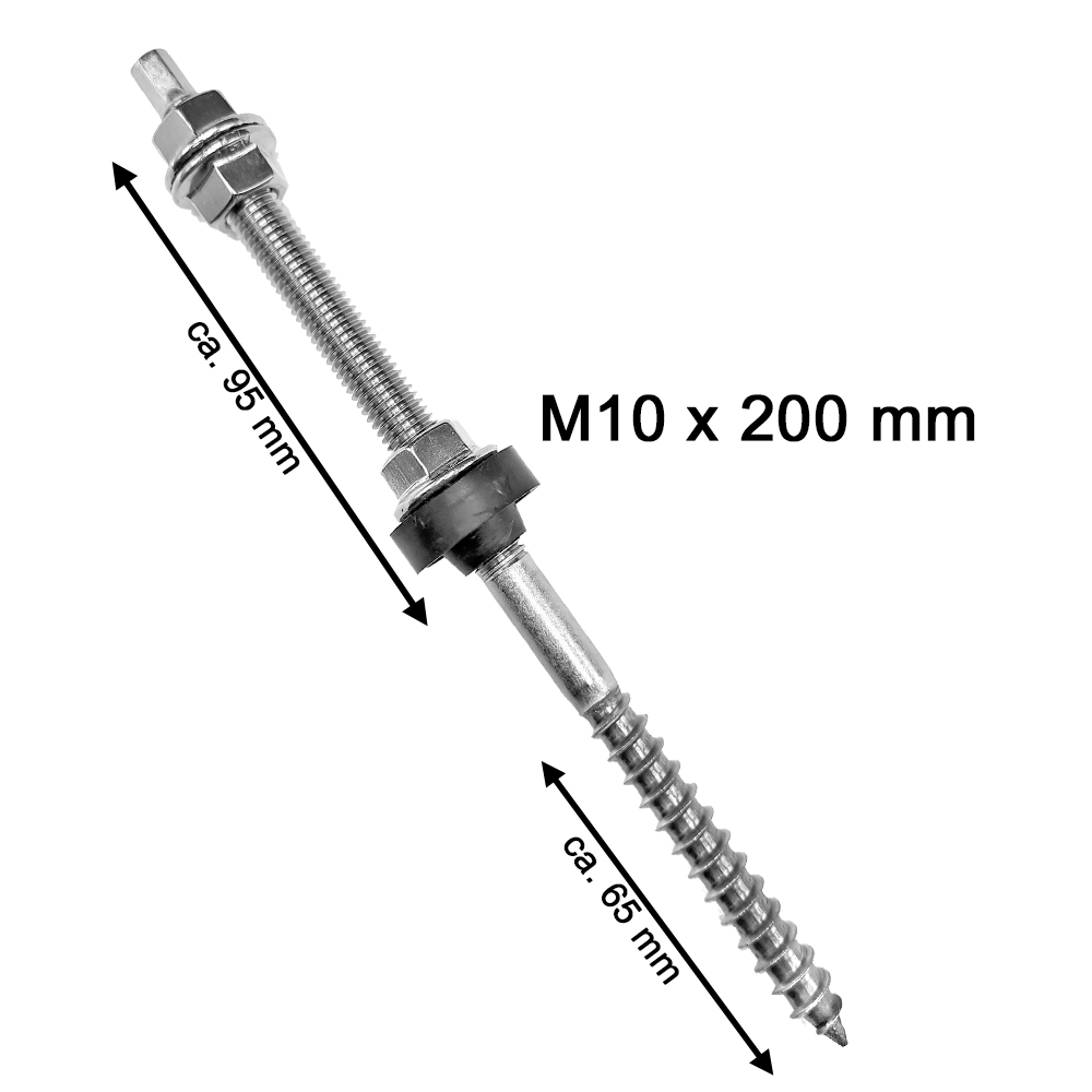 Stockschrauben M10 oder M12 montiert A2 + Flanschmutter für Dachhaken Edelstahl EPDM