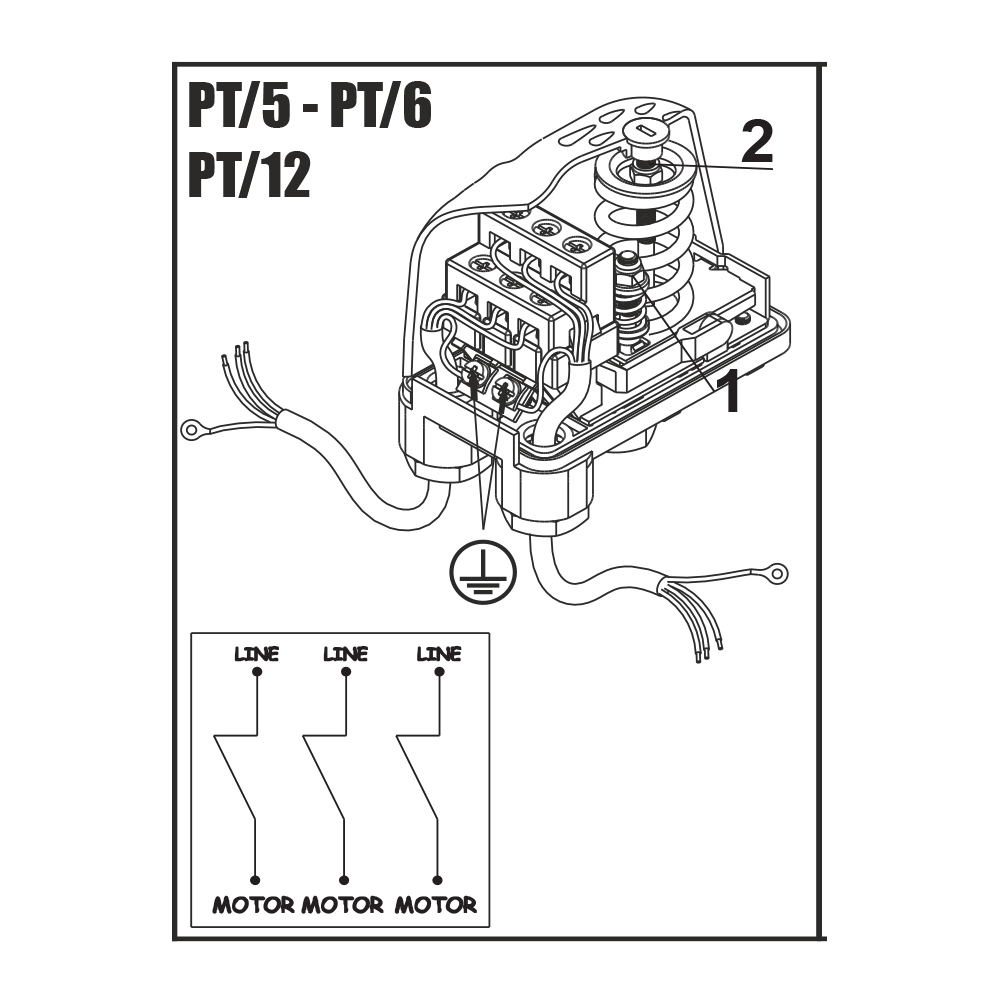 Druckschalter PTA12 für Kompressoren 1/4 Zoll IG 3,0 - 12 bar 400V/220V Kompressorschalter