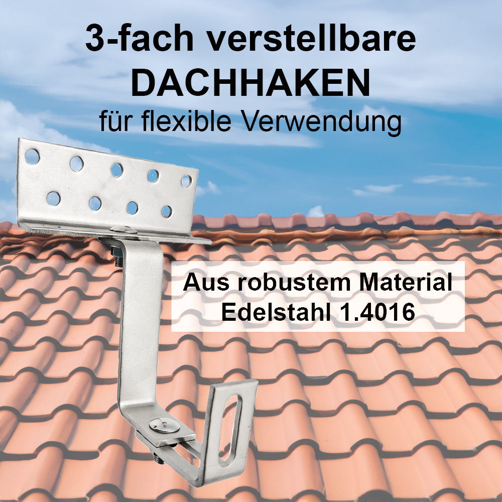 Dachhaken Edelstahl 3-fach verstellbar Solar Photovoltaik Montage Befestigung Dachhalterung roof hoo