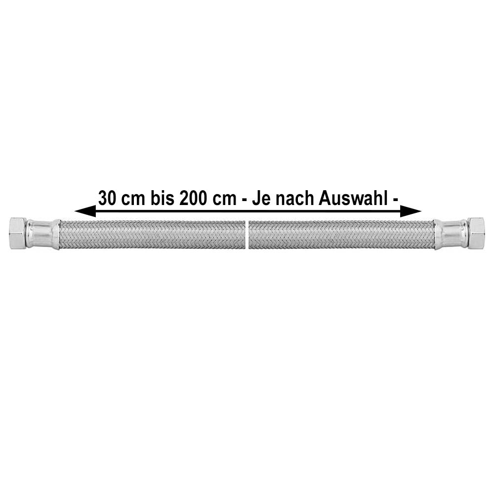 Panzerschlauch 1/2" IG x IG 30cm bis 200cm Flexschlauch Druckschlauch KTW-A