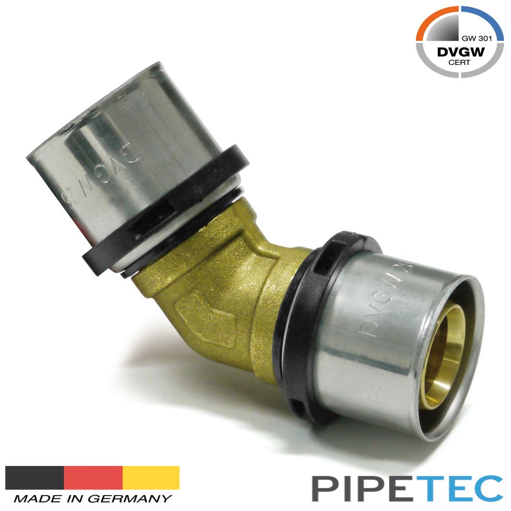 Pipetec Press - Winkel 45° 26x3mm, DVGW, TH Profil, Pressfitting