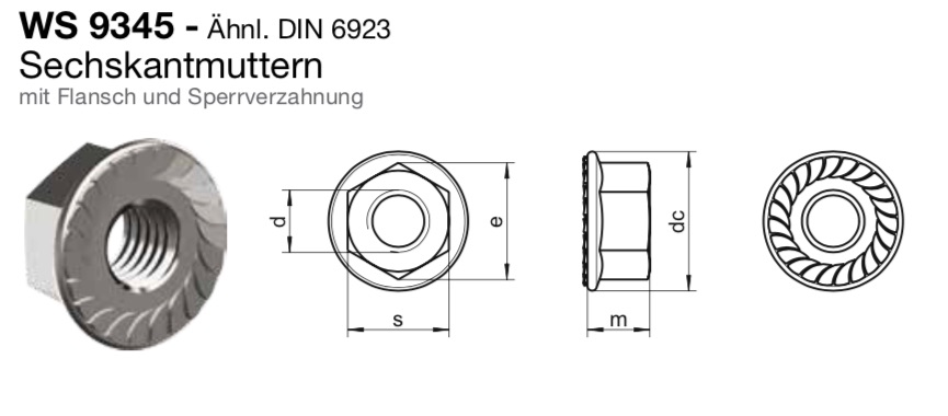 Flanschmutter M10 Sperrverzahnung A2 Edelstahl DIN6923